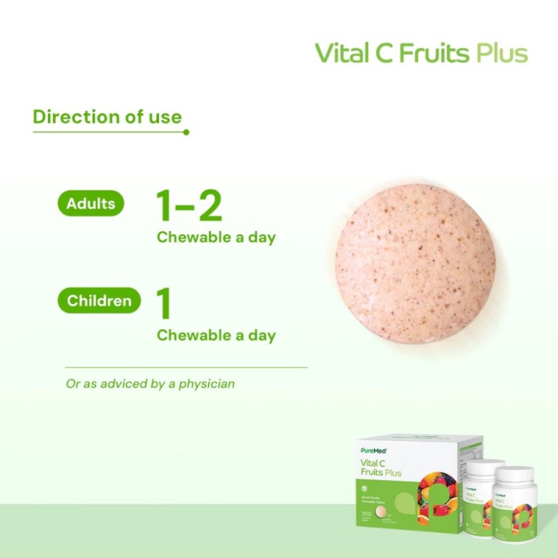 PUREMED Vital C Plus 1000mg 100's X 2 with Vitamin C, Ester C, Chewable Vitamin C