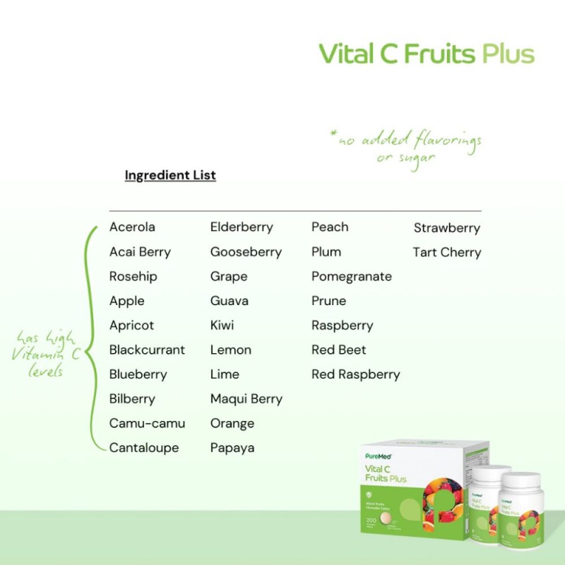 PUREMED Vital C Plus 1000mg 100's X 2 with Vitamin C, Ester C, Chewable Vitamin C