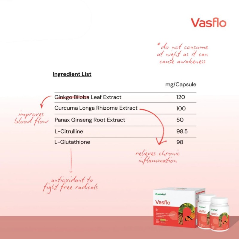 PUREMED Vasflo  30's X 2 for Brain, Heart, Blood Circulation Supplement