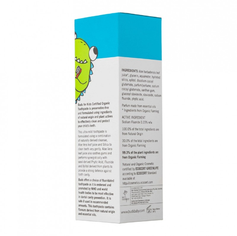 Buds Children's /Kids Green Apple Flavour Toothpaste with Fluoride 50ml - 儿童牙膏 Suitable for 3-12 years old