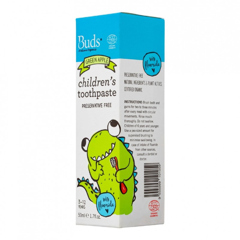 Buds Children's /Kids Green Apple Flavour Toothpaste with Fluoride 50ml - 儿童牙膏 Suitable for 3-12 years old