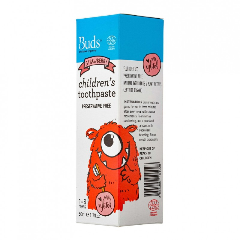 Buds Children's/ Kids Strawberry Flavour Toothpaste with Fluoride 50ml - 儿童牙膏 Suitable for 3-12 years old