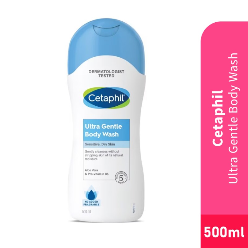 CETAPHIL Ultra Gentle Body Wash 500ml for Sabun Mandi, Sabun Badan with Aloe Vera