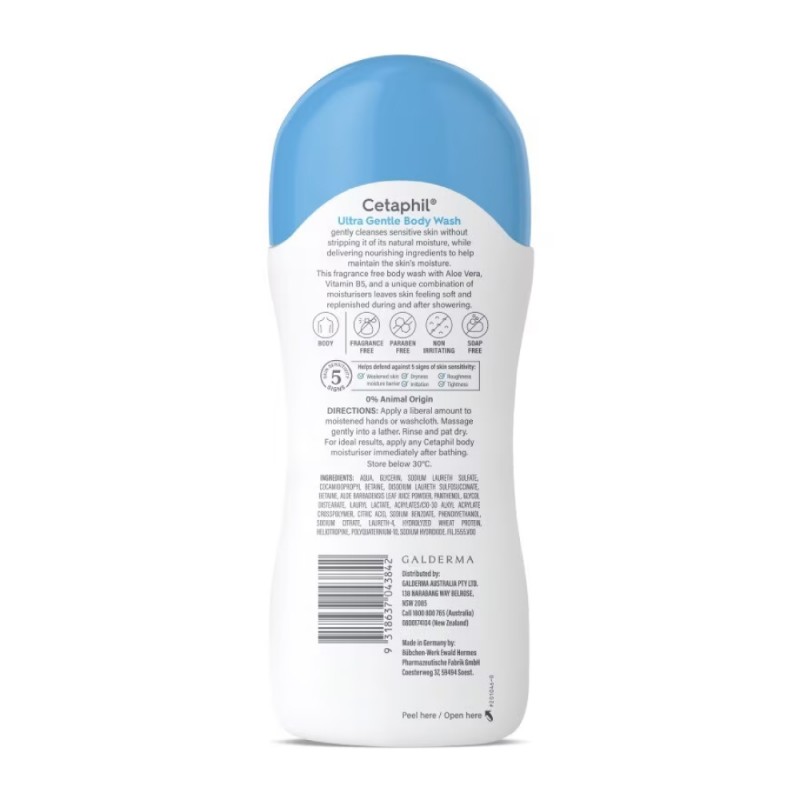CETAPHIL Ultra Gentle Body Wash 500ml for Sabun Mandi, Sabun Badan with Aloe Vera