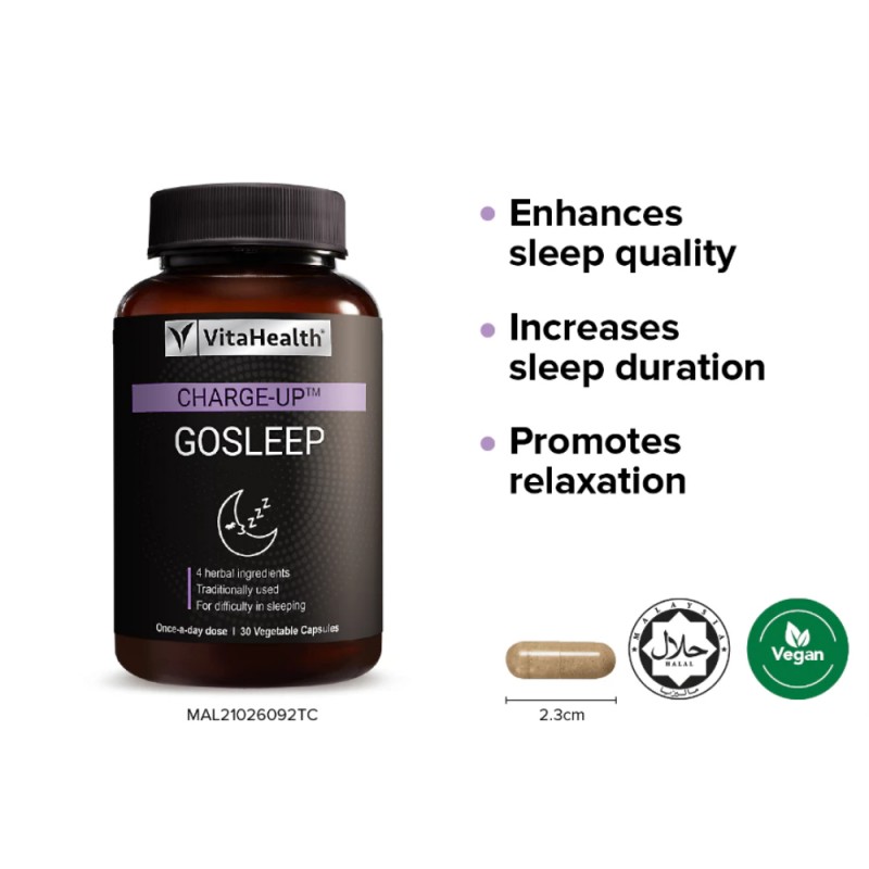 VITAHEALTH Charge-Up GoSleep 30's for Sleep Quality Supplement with Jujube, Valerian Root