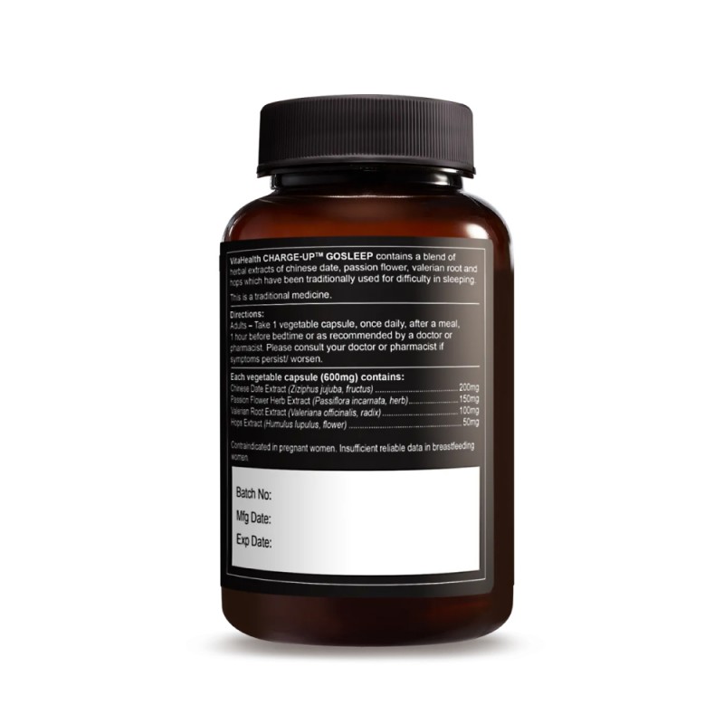 VITAHEALTH Charge-Up GoSleep 30's for Sleep Quality Supplement with Jujube, Valerian Root