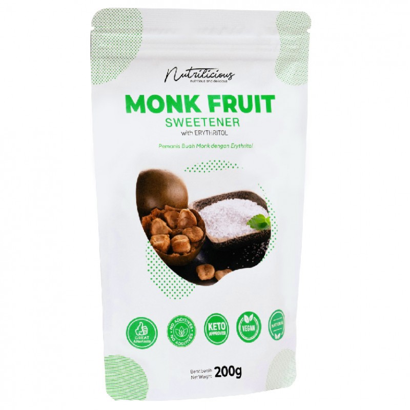 NUTRILICIOUS Pure Monk Fruit Sweetener Organic 羅漢果糖 200g ( 0 calories Sugar 0卡糖 / Keto Sugar / Keto Sweetener 代糖 / Mont