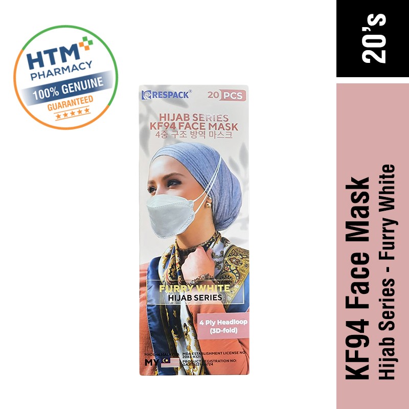 Respack KF94 Face Mask 20's (Hijab Series) - Furry White