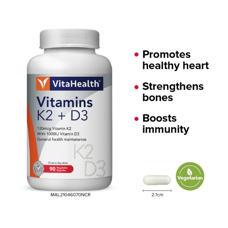 VITAHEALTH Vitamin K2 + D3 90's for Bone Health with Vitamin D3, Bone Supplement