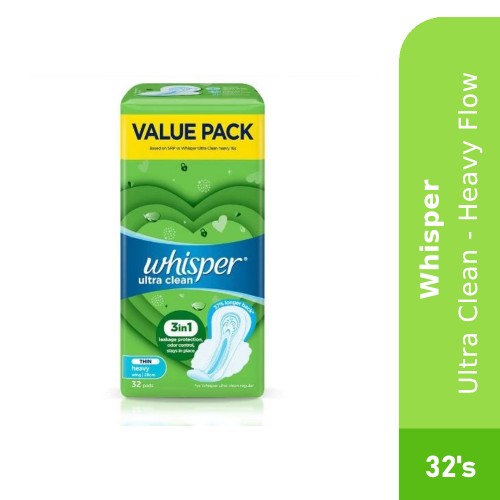 Whisper Ultra Clean Normal/Heavy Day Wings 28cm 32's