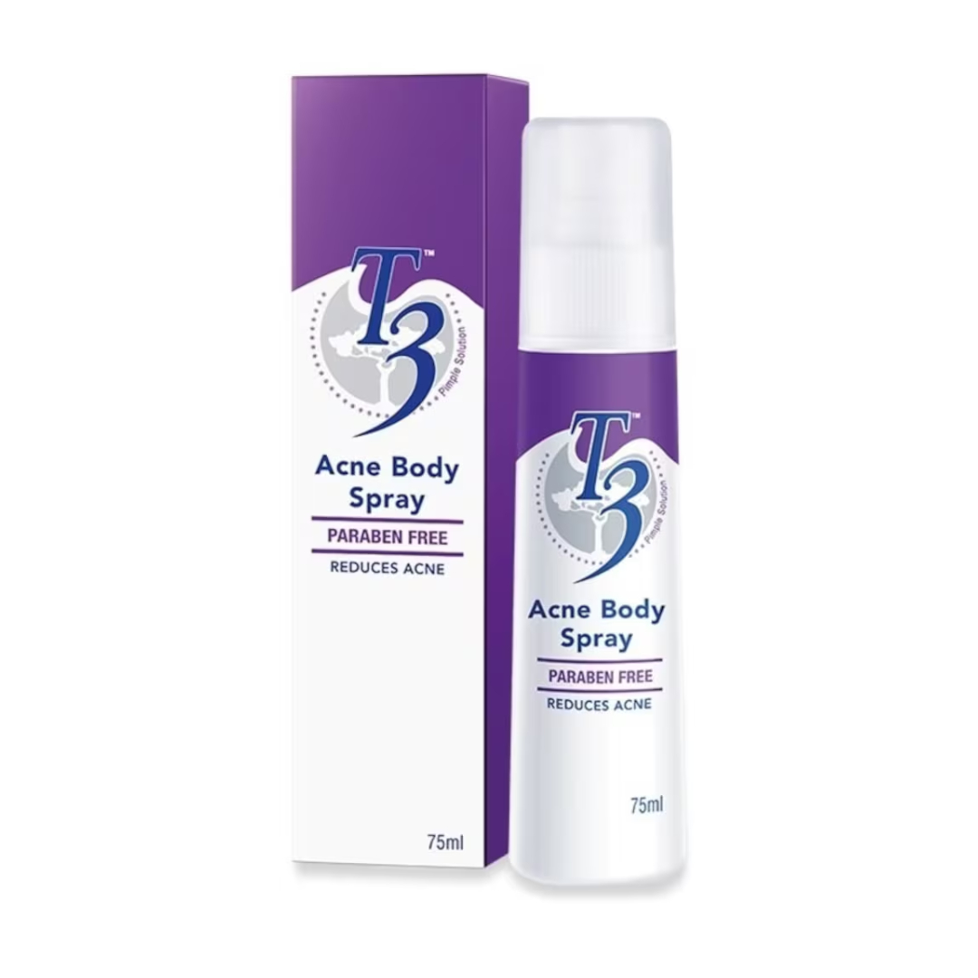 T3 Acne Body Spray 75ml with Tea Tree Oil Body Spray, Back Acne Care, Jerawat Badan
