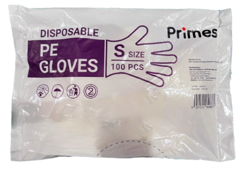 Primes Disposable PE Gloves 100's - S