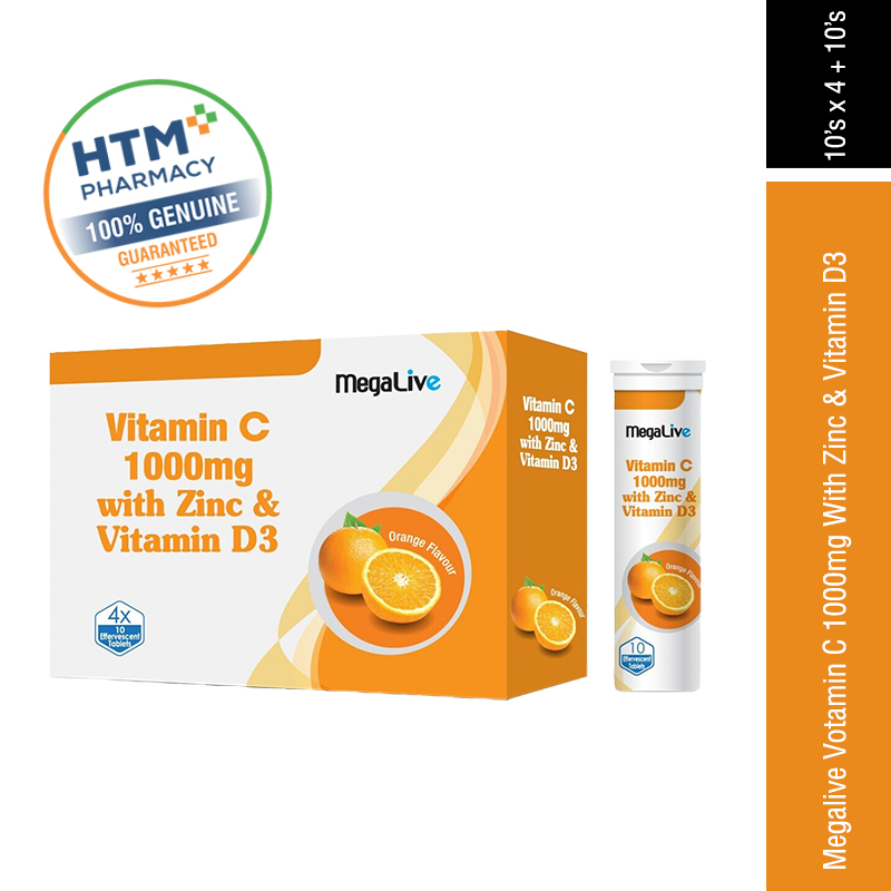 Megalive Vitamin C 1000mg With Zinc & Vitamin D3 Effervescent Tablet 4 x 10's
