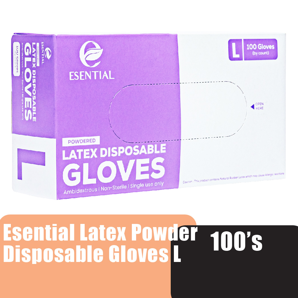 ESENTIAL Latex Powder Disposable Gloves 100's -L size /sarung tangan getah/一次性手套