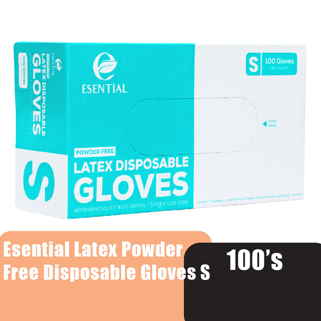ESENTIAL Latex Powder Free Disposable Gloves 100's -S size /sarung tangan getah/一次性手套