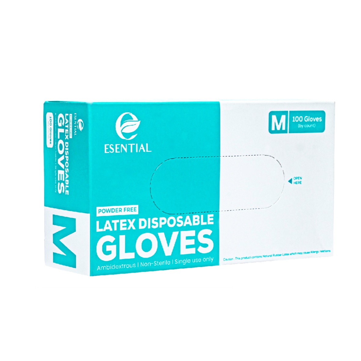 ESENTIAL Latex Powder Free Disposable Gloves 100's -M size /sarung tangan getah/一次性手套