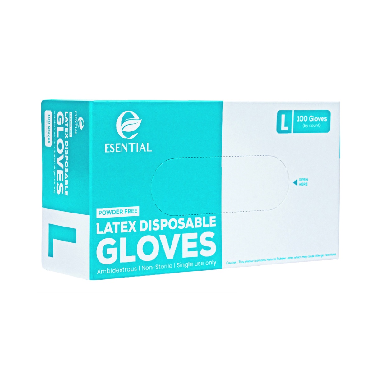 ESENTIAL Latex Powder Free Disposable Gloves 100's -L size /sarung tangan getah/一次性手套