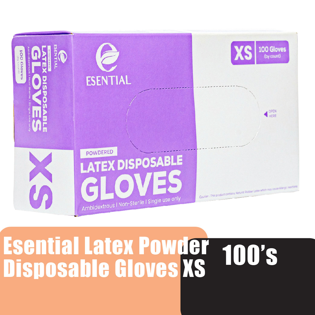 ESENTIAL Latex Powder Disposable Gloves 100's -XS size /sarung tangan getah/一次性手套