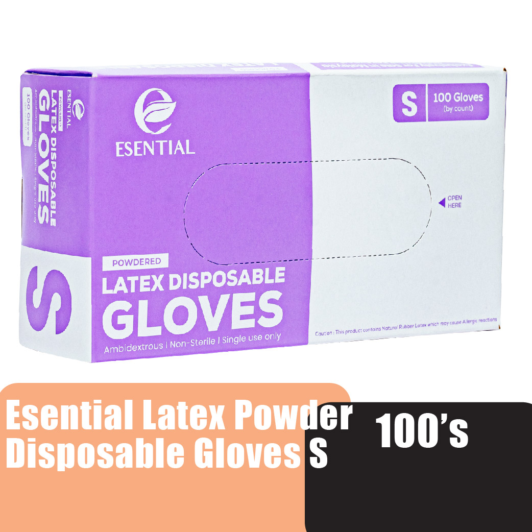 ESENTIAL Latex Powder Disposable Gloves 100's -S size /sarung tangan getah/一次性手套