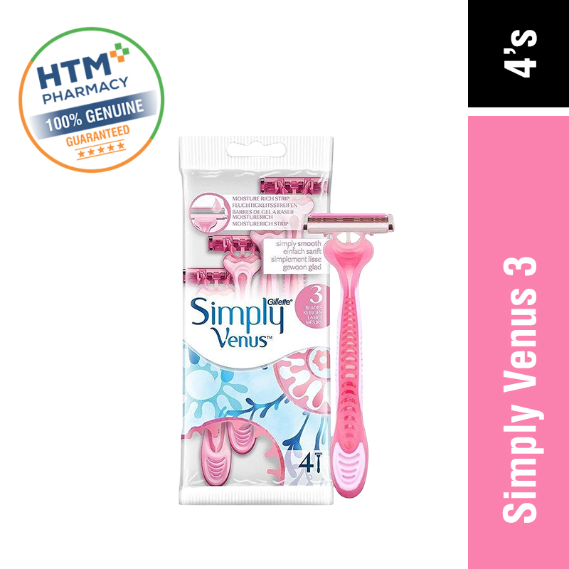 GILLETTE SIMPLY VENUS 3 DISPOSABLE 4'S (PINK)