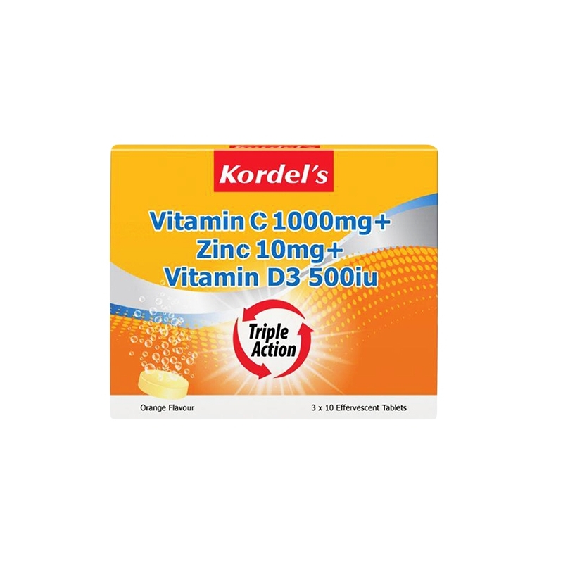 KORDEL'S VIT C 1000MG+ ZINC 10MG+VIT D3 500IU EFF TAB 3X10'S