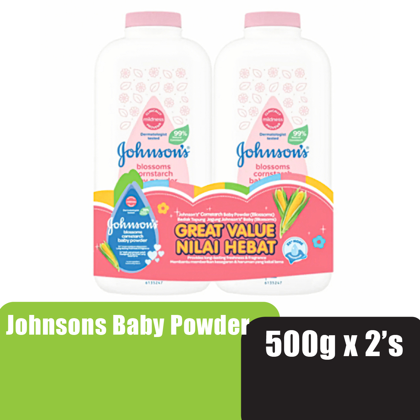 JOHNSONS Baby Powder 500g X 2