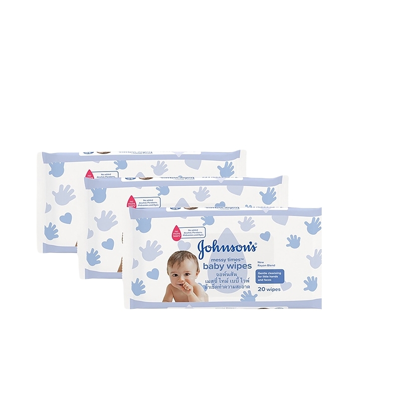 JOHNSONS BABY MESSY TIMES WIPES 3 X 20'S