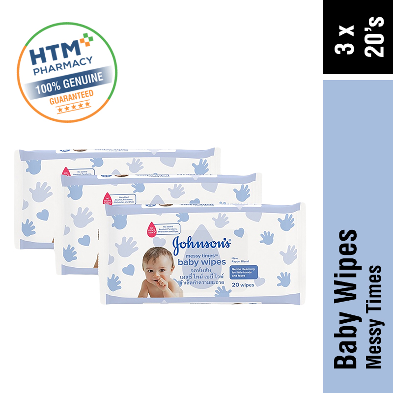 JOHNSONS BABY MESSY TIMES WIPES 3 X 20'S