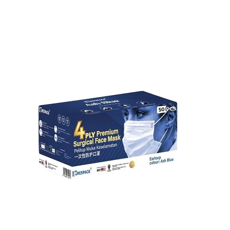 RESPACK 4PLY PREMIUM SURGICAL COLOURS SERIES FACE MASK 50'S - ASH BLUE