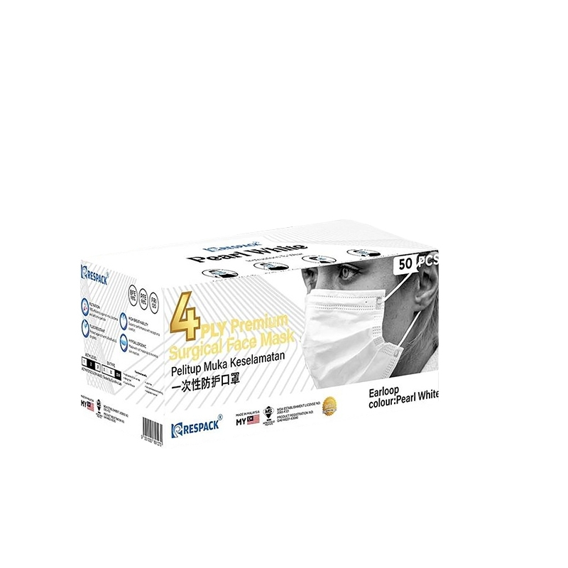 RESPACK 4PLY PREMIUM SURGICAL COLOURS SERIES FACE MASK 50'S - PEARL WHITE
