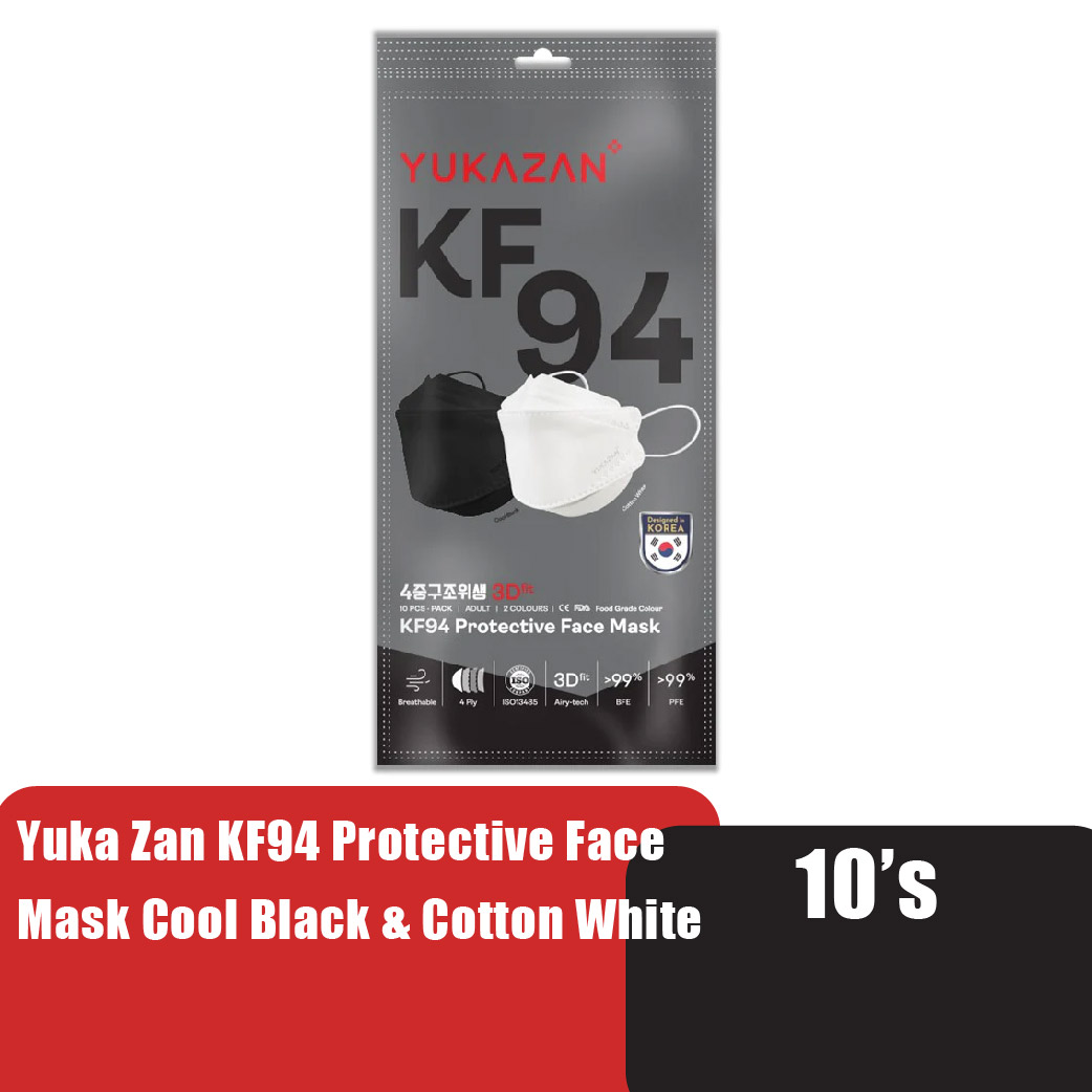 [HOE] Yukazan KF94 PROTECTIVE FACE MASK 10'S -COOL BALCK & COTTON WHITE