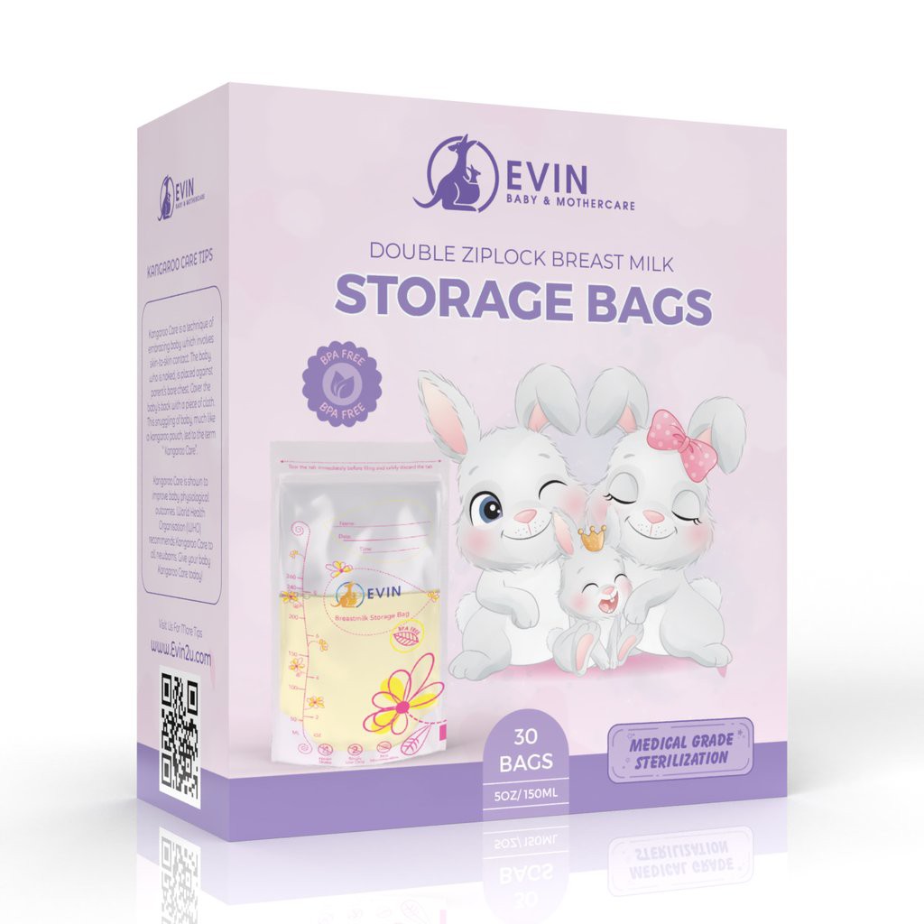 EVIN DOUBLE ZIPLOCK BREAST MILK STORAGE BAGS 5OZ 30'S (BSB-002)