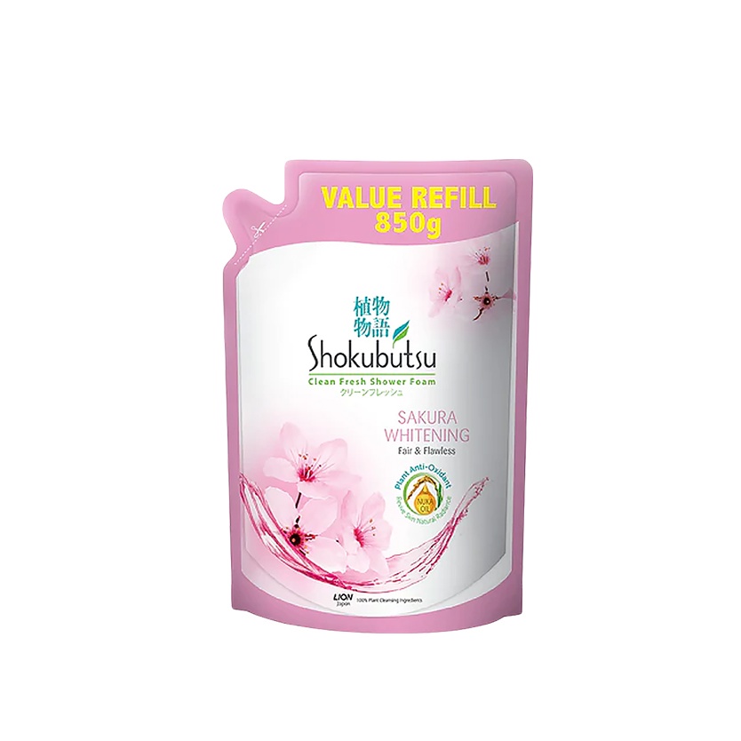 SHOKUBUTSU SHOWER FOAM 850G (REFILL PACK) - SAKURA WHITENING