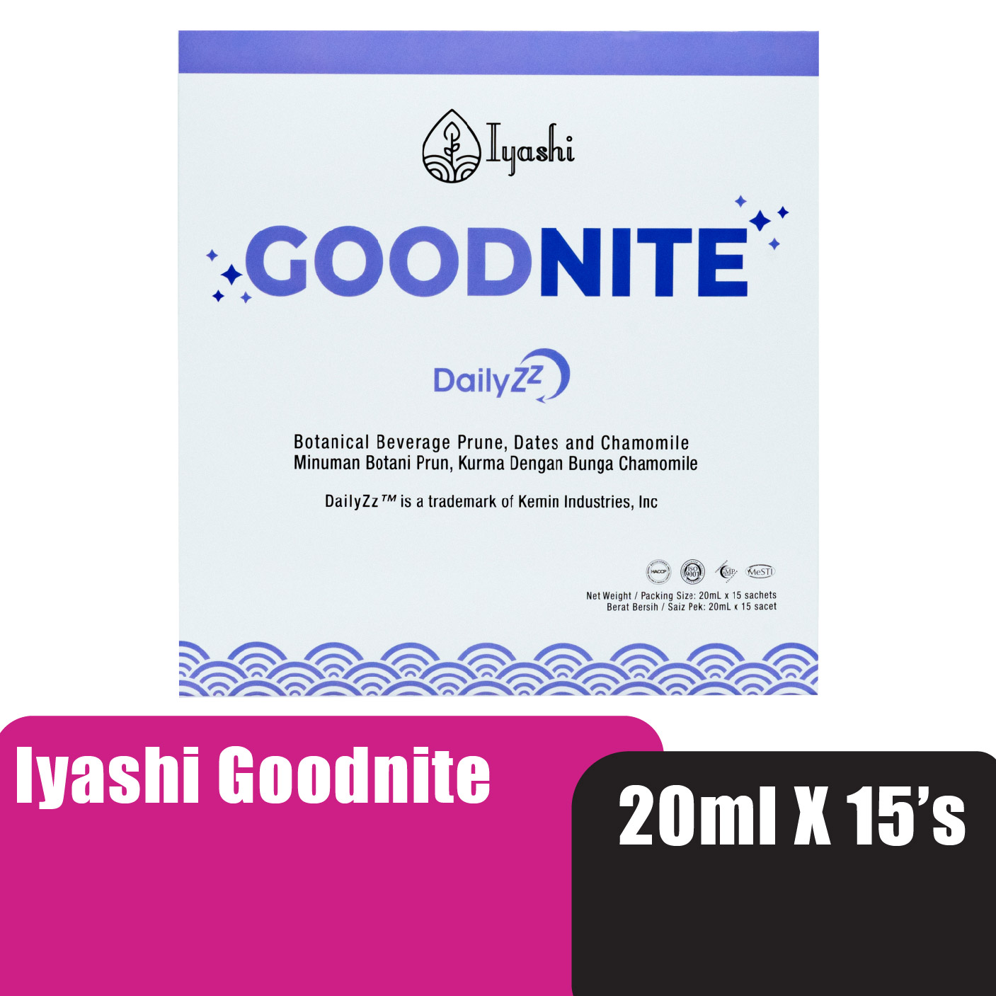 IYASHI Goodnite - Relax for Better Sleep Supplement , solve insomnia for deep sleep ( tidur lena / 安神 )  20ml x 15's