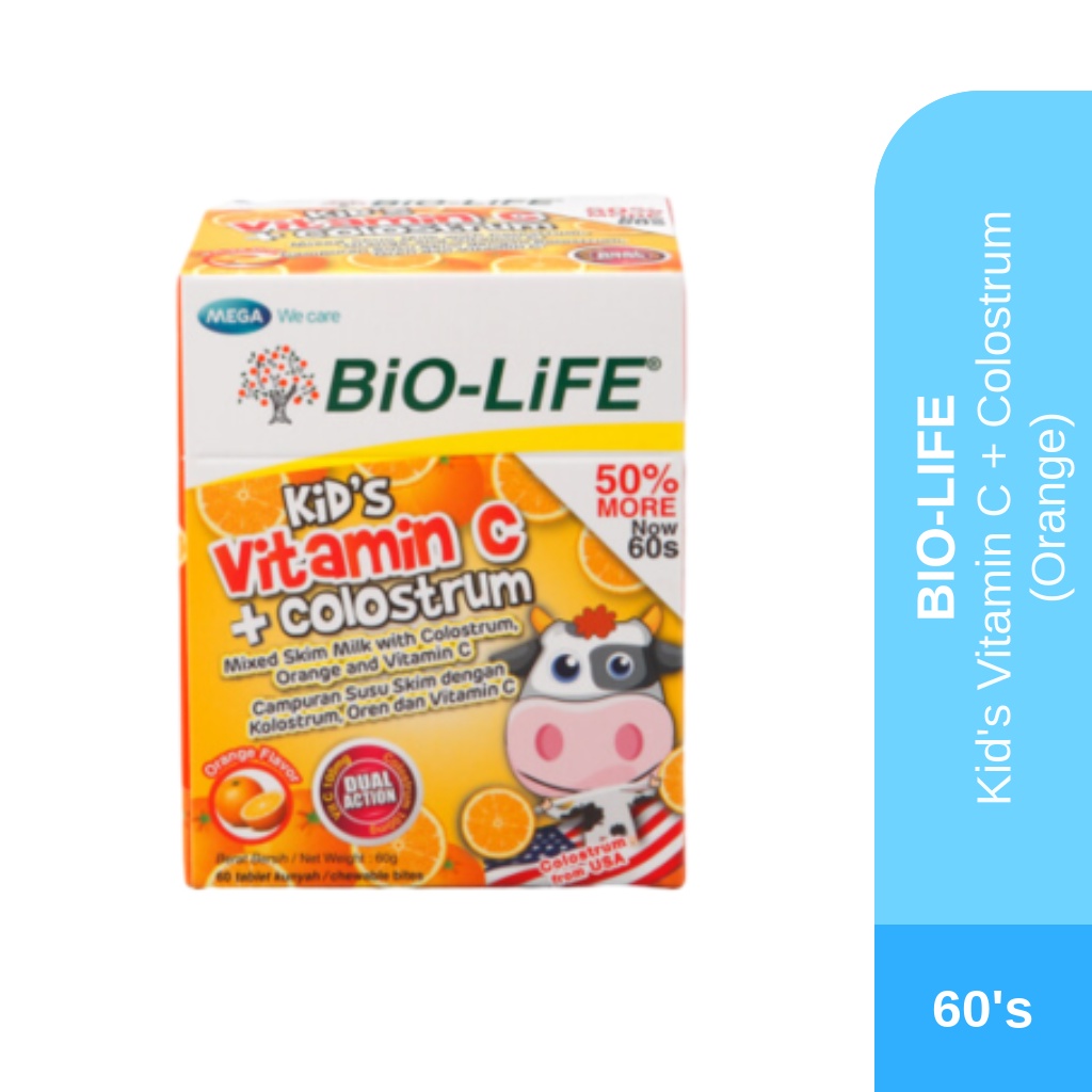 BIO-LIFE KID'S VITAMIN C + COLOSTRUM 60'S - ORANGE FLAVOUR
