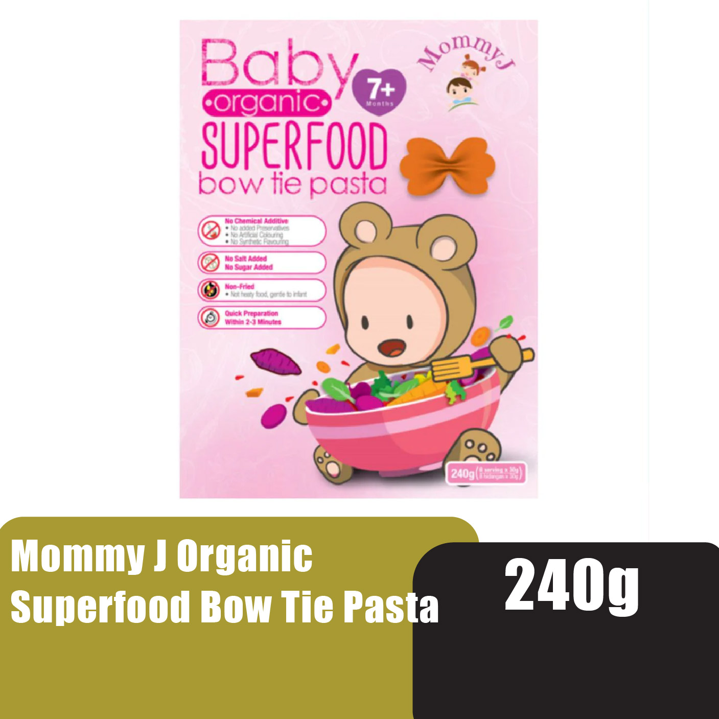 MOMMY J Organic Superfood Bow Tie Pasta 240g - Baby Food, Makanan Baby for 6+ Months 宝宝 有机意式蝴蝶面 / 宝宝辅食