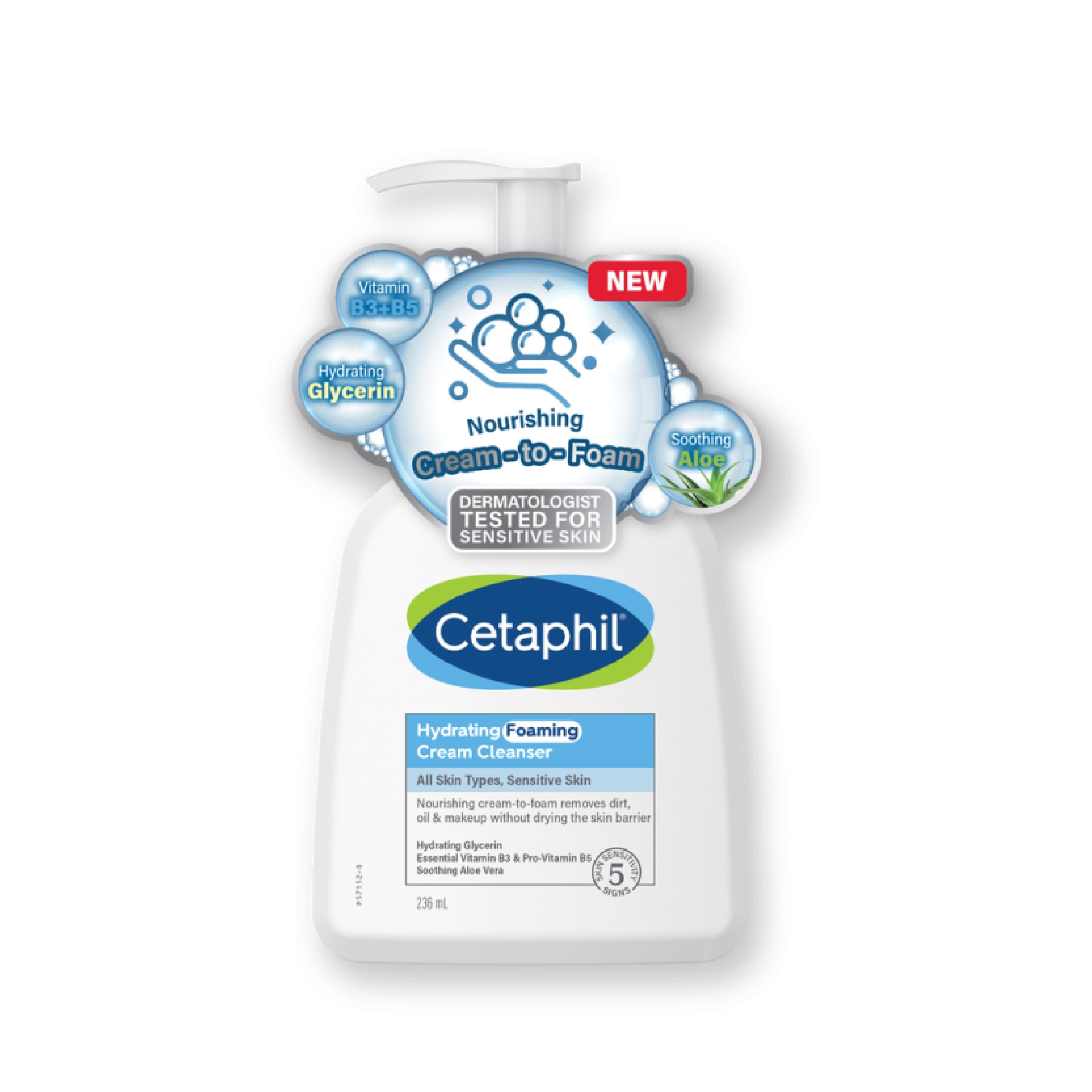 CETAPHIL Hydrating Foaming Cream Facial Cleanser 236ml for Cetaphil Face Wash