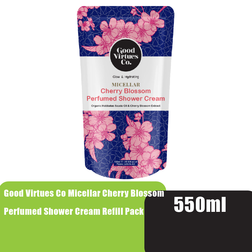 Good Virtues Co Micellar Cherry Blossom Perfumed Shower Cream Refill Pack 550ml