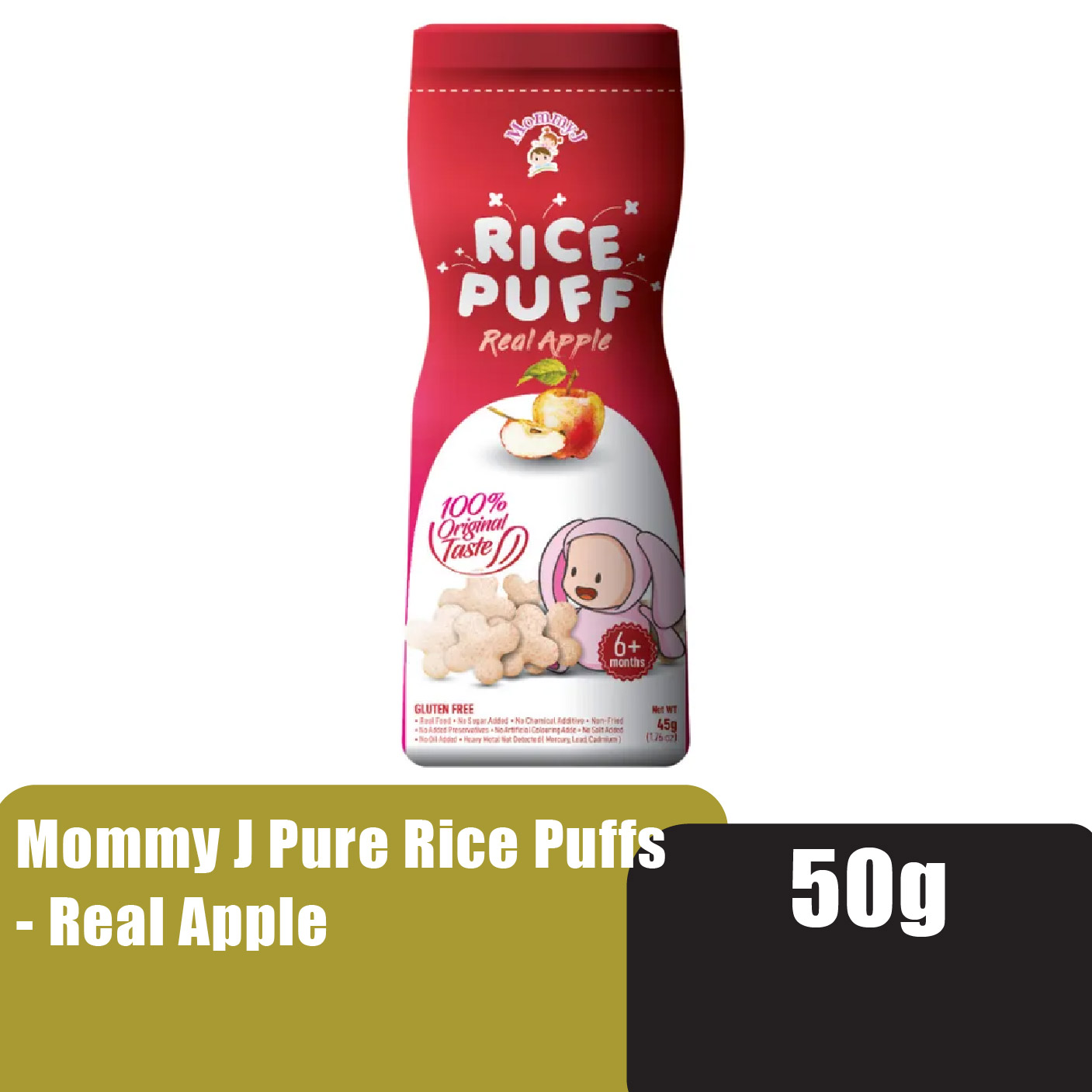 MOMMY J Rice Puff 45g - Real Apple/ Epal (Halal Baby Food, Baby Snack, Makanan Baby for 6+ Months) 宝宝零食 / 宝宝米饼 / 苹果 饼干