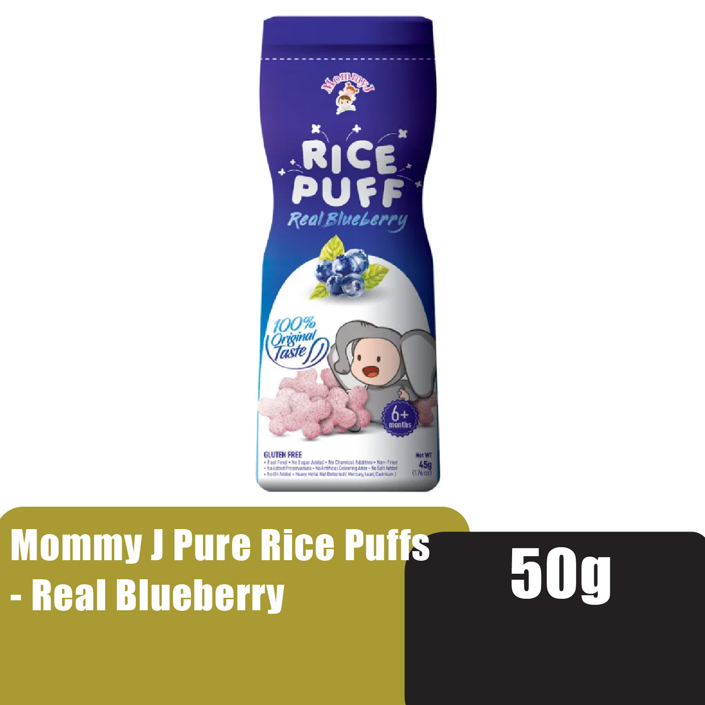 MOMMY J Rice Puff 50g - Real Blueberry (Halal Baby Food, Makanan Baby for 6+ Months)