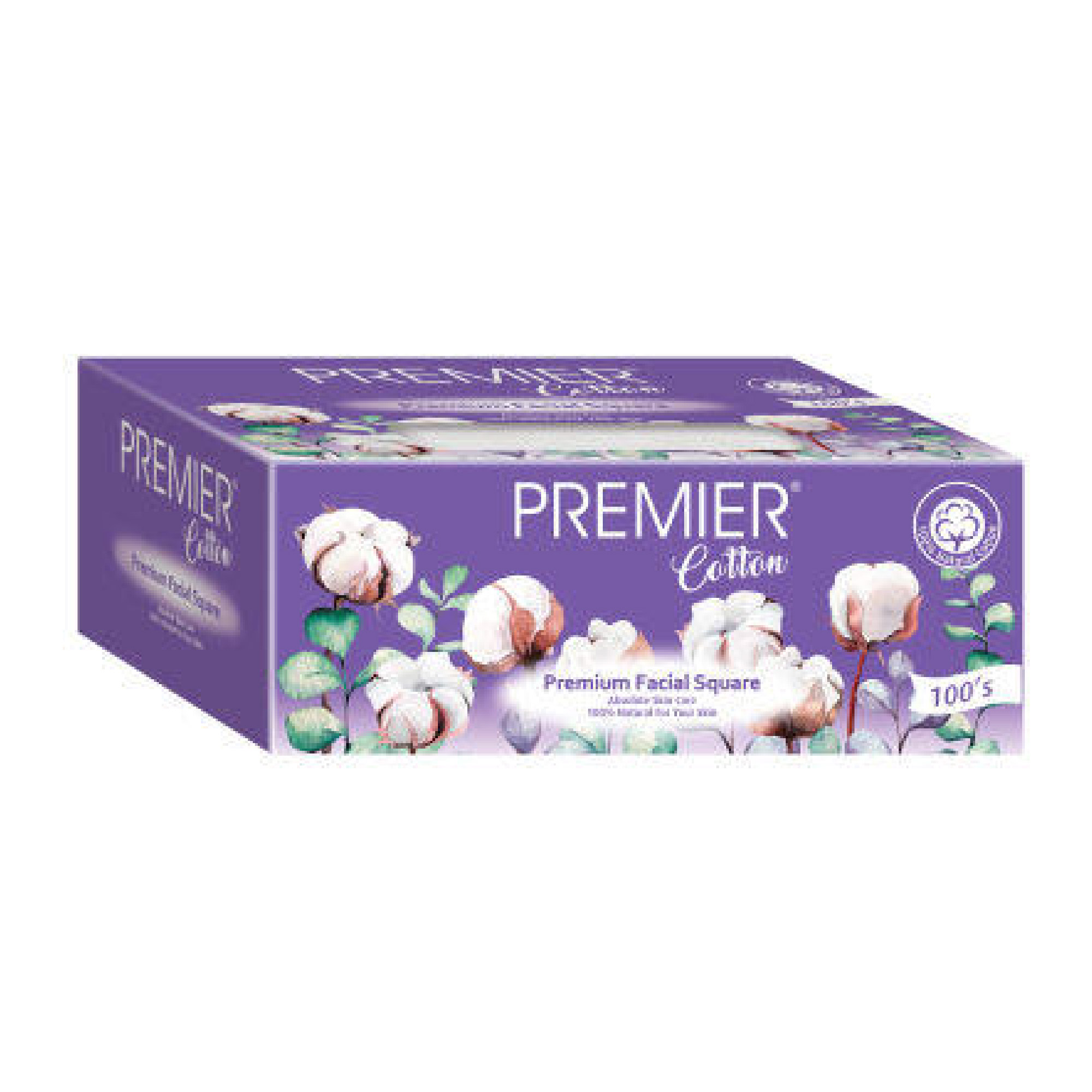 PREMIER PREMIUM FACIAL SQUARE COTTON 100'S