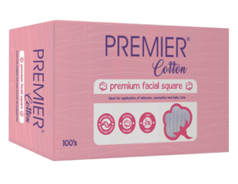 PREMIER PREMIUM FACIAL SQUARE COTTON 100'S