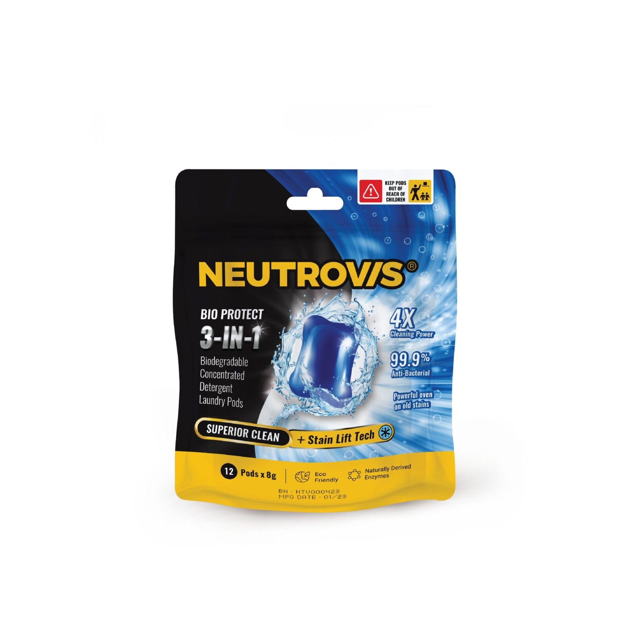 NEUTROVIS 3 IN 1 DETERGENT LAUNDRY PODS 8G X 25'S - SUPERIOR CLEAN