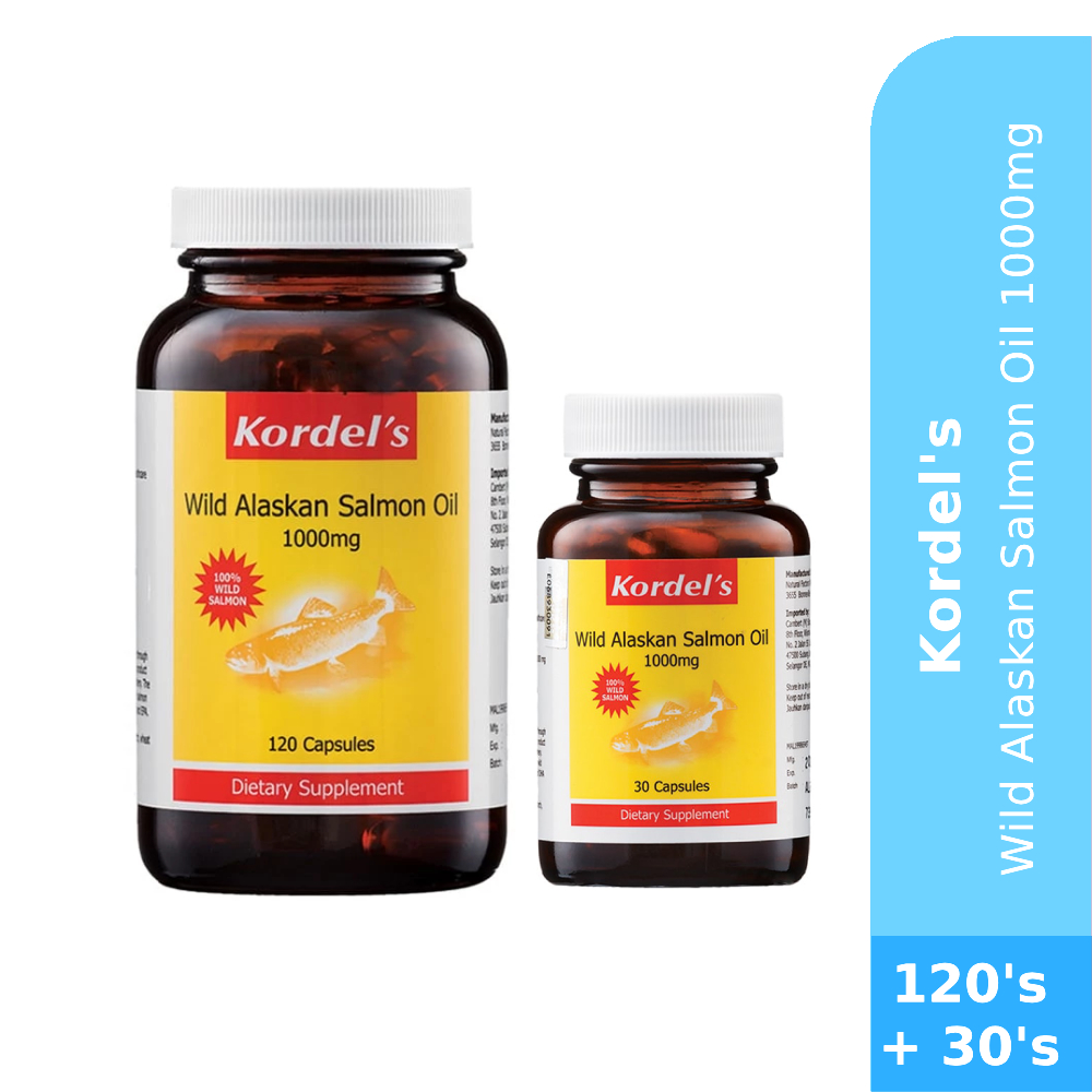 KORDEL’S Wild Alaskan Salmon Oil 1000mg 120’s + 30’s for Heart with Dha, Epa, Fish Oil, Omega 3, 鱼油