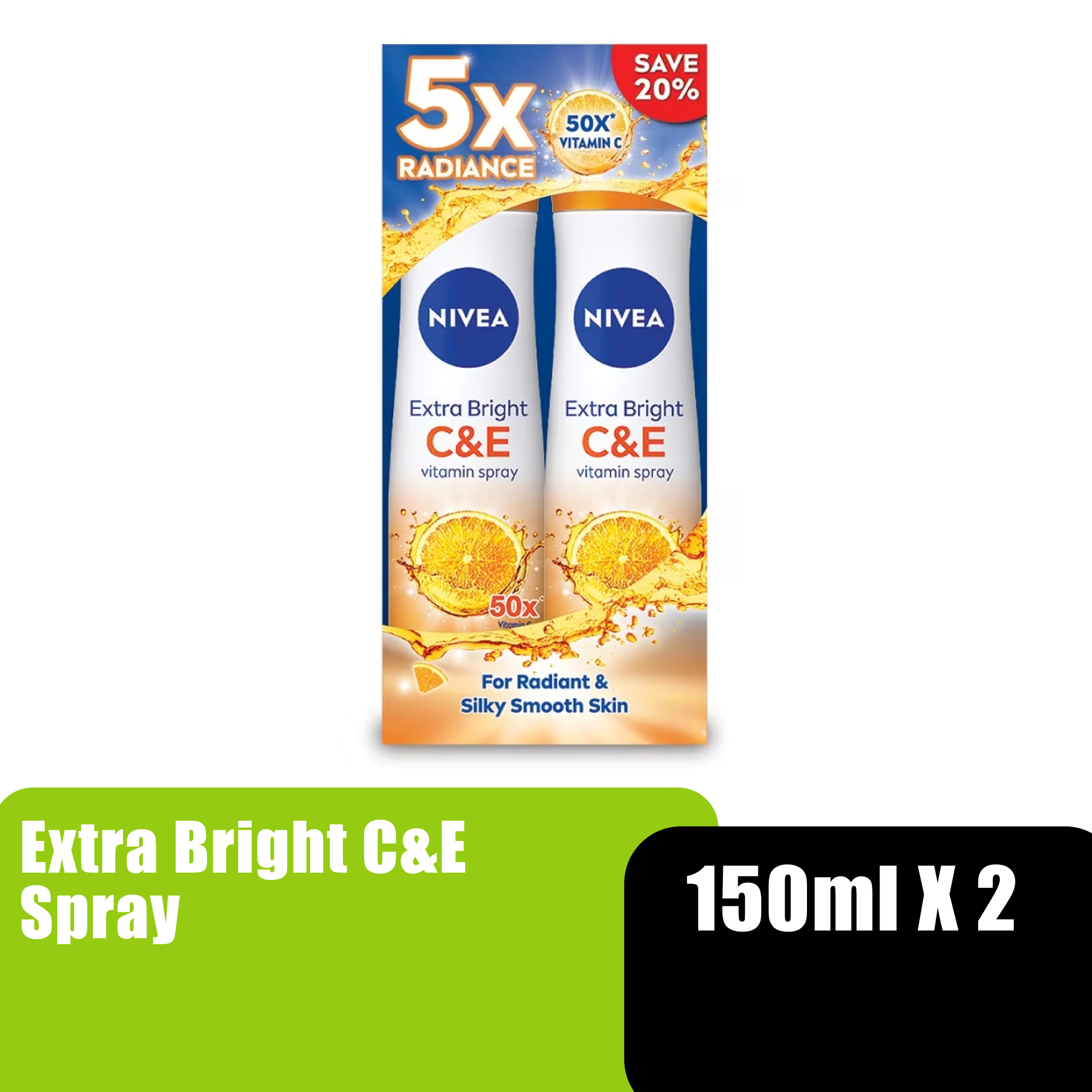 NIVEA FEMALE EXTRA BRIGHT C&E SPRAY 150ML X 2 (84189)