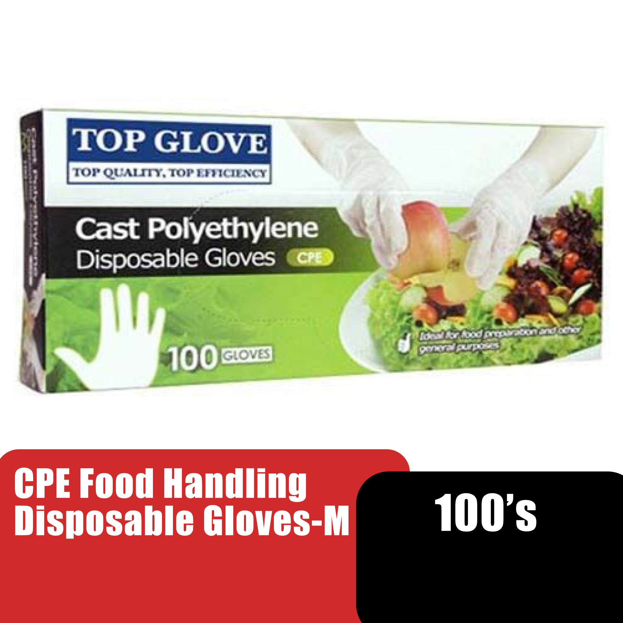 TOP GLOVE CPE FOOD HANDLING DISPOSABLE GLOVES (CLEAR) 100'S - M