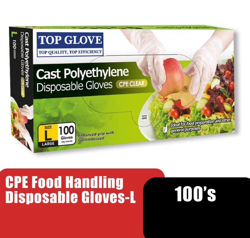 TOP GLOVE CPE FOOD HANDLING DISPOSABLE GLOVES (CLEAR) 100'S - L