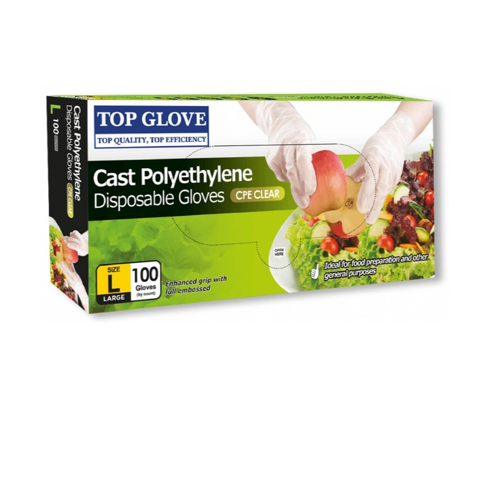 TOP GLOVE CPE FOOD HANDLING DISPOSABLE GLOVES (CLEAR) 100'S - L