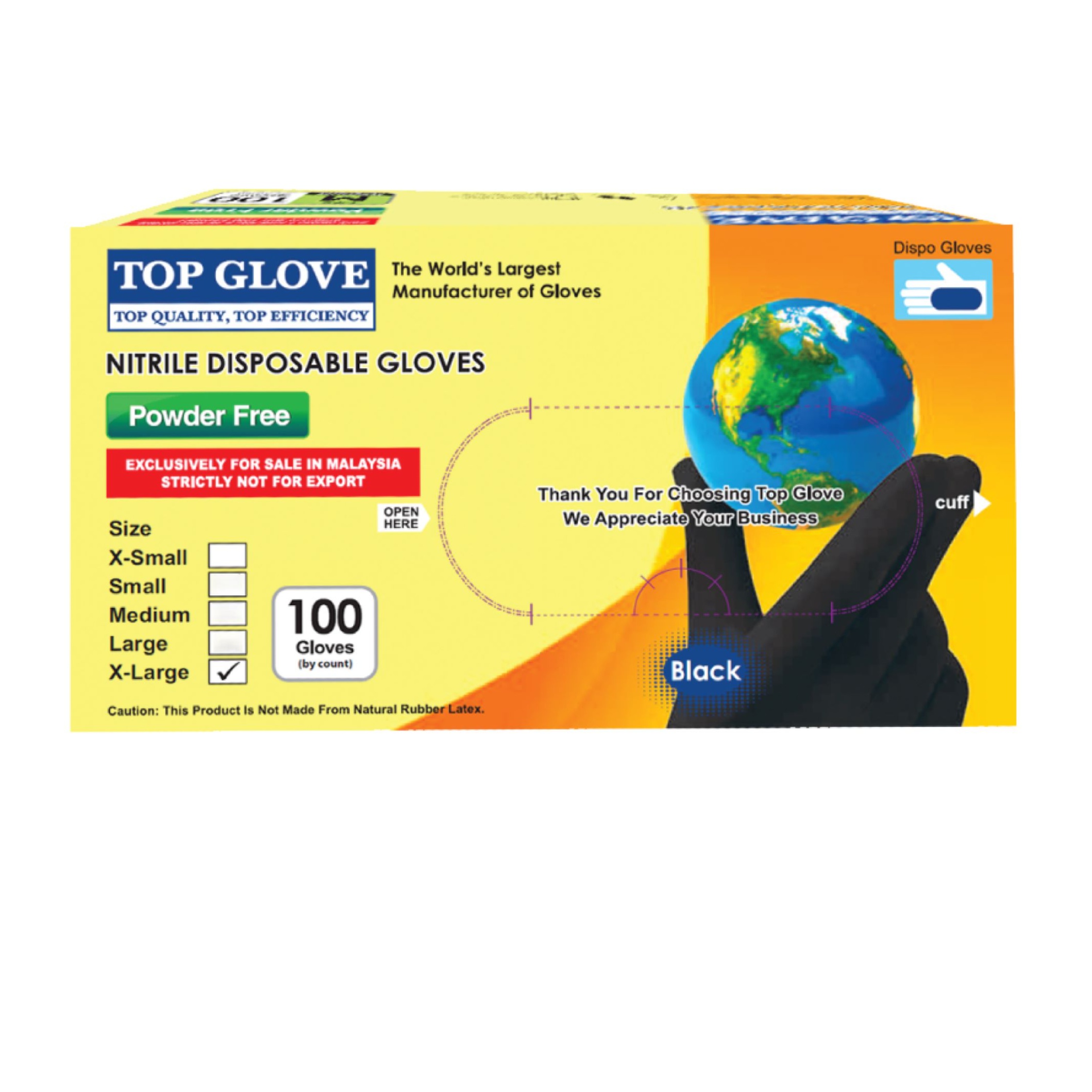 TOP GLOVE NITRILE CHLORINATED PF GLOVES (BLACK) 100'S - XL