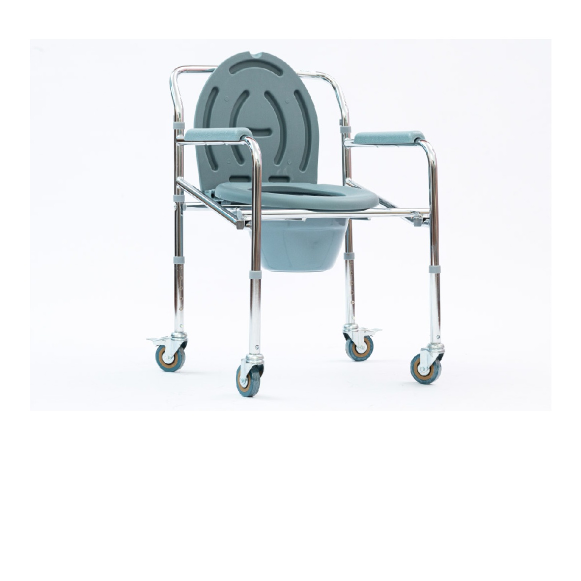 Maxwell Chromed Steel Foldable Commode Chair ( DY026965) Height Adjustable Potty Toilet Seat - With Wheel